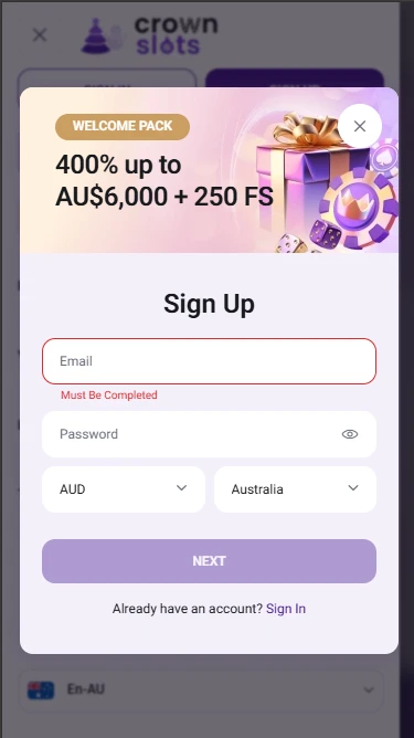 Fill in Crownslots account details